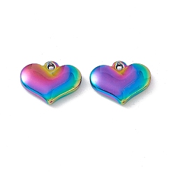 Rainbow Color Ion Plating(IP) 304 Stainless Steel Pendants, Heart Charms, Rainbow Color, 12x15x3mm, Hole: 1mm
