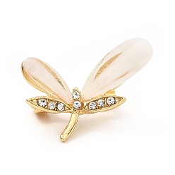 Golden Crystal Rhinestone Dragonfly with Resin Lapel Pin, Alloy Brooch for Women, Cadmium Free & Lead Free, Golden, 18x24x8mm, Pin: 0.7mm