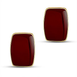 Dark Red SHEGRACE Alloy Epoxy Resin Stud Earrings, with 925 Sterling Silver Pins, Rectangle, Dark Red, 18x13mm