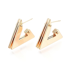Real 18K Gold Plated Brass Triple Triangle Stud Earrings, Half Hoop Earrings for Women, Nickel Free, Real 18K Gold Plated, 21.5x25x4mm, Pin: 0.7mm