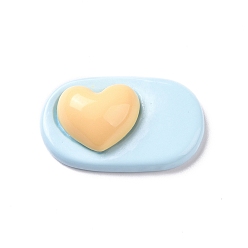 Light Blue Cute Opaque Resin Cabochons, Oval with Heart, Light Blue, 22.5x37x10mm