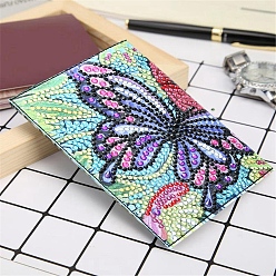 Butterfly DIY Diamond Painting Passport Cover Kits, including PU Leather, Resin Rhinestones, Diamond Sticky Pen, Tray Plate and Glue Clay, Rectangle, Butterfly Pattern, 200x140mm
