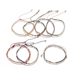 Pierre Mélangete Bracelets de perle tressés de pierres précieuses naturelles réglables, avec cordon en nylon, perles et rocailles en laiton plaqué longue durée, 2-1/8 pouces ~ 3-3/8 pouces (5.5~8.4 cm)