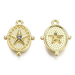 Light Gold Rack Plating Alloy Charms, with Crystal Rhinestone, Cadmium Free & Nickel Free & Lead Free, Oval with Star, Light Gold, 19.5x15x3.5mm, Hole: 1.6mm