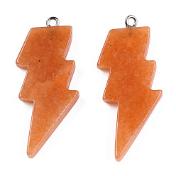 Red Aventurine Natural Red Aventurine Pendants, Lightning Bolt Charm, with Stainless Steel Color Tone 304 Stainless Steel Loops, 40~44.5x17~20x4.5~6mm, Hole: 2mm