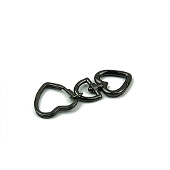 Gunmetal Heart Alloy Split Key Rings, Keychain Clasp Findings, Gunmetal, 77x2.8~4.3mm, top: 46mm long, inner diameter: 20mm, inner diameter(p): 24x25mm