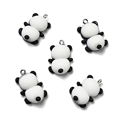 White Opaque Resin Pendants, with Platinum Tone Iron Loops, Panda Back, White, 24.5x17x6.5mm, Hole: 2mm