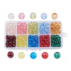 Mixed Color 10 Colors Baking Painted Transparent Glass Round Beads, Mixed Color, 8.5~9mm, Hole: 1.5mm, about 30~35pcs/color, 300~350pcs/box