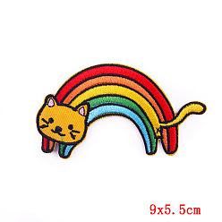 Gato Tema del arco iris bordado computarizado tela hierro en/coser en parches, accesorios de vestuario, apliques, gato, 55x90 mm