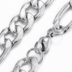Color de Acero Inoxidable Collares de cadena de figaro de los hombres de moda, 304 collares de cadena de acero inoxidable, con cierre de pinza, color acero inoxidable, 29.52 pulgada (75 cm), 10 mm
