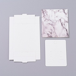 Blanc Boîtes en papier kraft et cartes d'affichage de bijoux de boucle d'oreille, boîtes d'emballage, avec motif de texture en marbre, blanc, taille de la boîte pliée: 7.3x5.4x1.2 cm, carte d'affichage: 6.5x5x0.05 cm