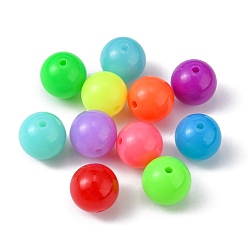 Couleur Mélangete Perles acryliques fluorescents, ronde, couleur mixte, 14mm, trou: 2 mm, environ 310 pcs / 500 g
