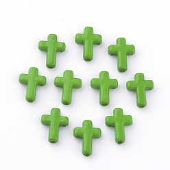 Green Opaque Acrylic Beads, Cross, Green, 16x12x4.5mm, about 1230pcs/500g