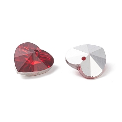 Red Faceted Glass Charms, Heart, Back Plated, Red, 14x14x7.5mm, Hole: 1.4mm
