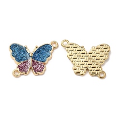 Marine Blue Rack Plating Alloy Enamel Connector Charms, Butterfly Links with Glitter Powder, Long-Lasting Plated, Cadmium Free & Nickel Free & Lead Free, Golden, Marine Blue, 14x19.5x2mm, Hole: 1.3mm