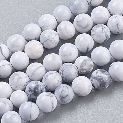 Howlite Chapelets de perles howlite naturelles , ronde, blanc, 10mm, Trou: 1mm, Environ 19 pcs/chapelet, 7.6 pouce
