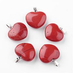 Red Jasper Natural Red Jasper Pendants, with Platinum Tone Alloy Findings, Heart, 21~22x23x10mm, Hole: 2.5x5.5mm