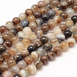 Coffee Natural Striped Agate/Banded Agate Bead Strands, Round, Grade A, Dyed & Heated, Coffee, 6mm, Hole: 1mm, about 62~63pcs/strand, 14.5 inch