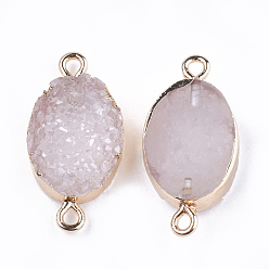 Lavender Blush Electroplate Druzy Resin Links connectors, with Iron Findings, Oval, Light Gold, Lavender Blush, 26~27x13x5~6mm, Hole: 1mm