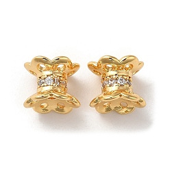 Real 18K Gold Plated Brass Micro Pave Cubic Zirconia Spacer Beads, Flower, Real 18K Gold Plated, 7x6mm, Hole: 1.2mm