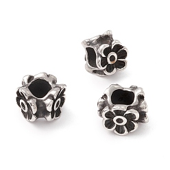 Antique Silver 304 Stainless Steel European Beads, Large Hole Beads, Manual Polishing, Flower, Antique Silver, 7.5x11x9.5mm, Hole: 5mm