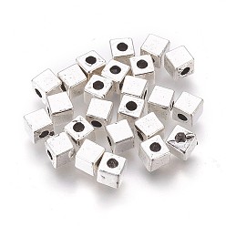 Antique Silver Tibetan Style Spacer Beads, Lead Free & Cadmium Free & Nickel Free, Cube, Antique Silver Color, 4x4x4mm, Hole: 2mm