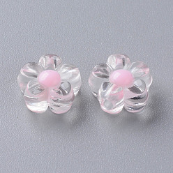 Pink Transparent Acrylic Beads, Bead in Bead, Flower, Pink, 12x12.5x6mm, Hole: 2.5mm, about 893pcs/500g