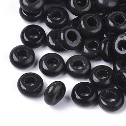 Pierre Précieuse Naturelle Perles européennes pierres précieuses noires naturelles, Perles avec un grand trou   , rondelle, 10x4.5mm, Trou: 4mm