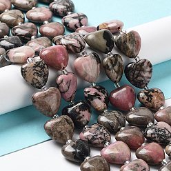 Rhodonite Rhodonite naturelles brins de perles, avec des perles de rocaille, cœur, 14~15x15x6~6.5mm, Trou: 1.4mm, Environ 23~24 pcs/chapelet, 14.57'' (37 cm)