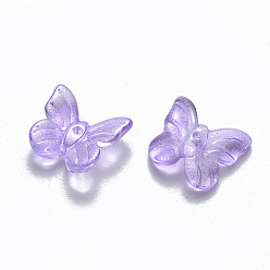 Medium Orchid Transparent Spray Painted Glass Charms, with Glitter Powder, Butterfly, Medium Orchid, 9.5x11x3mm, Hole: 0.8mm