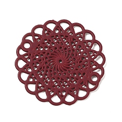 Dark Red 430 Stainless Steel Connector Charms, Etched Metal Embellishments, Flat Round with Flower Links, Dark Red, 18x0.5mm, Hole: 1.2mm