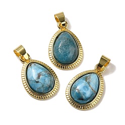 Apatite Natural Apatite Pendants, Teardrop Charms with Rack Plating Golden Tone Brass Findings, Cadmium Free & Lead Free, 23x14.5x5.8mm, Hole: 3.8x5.4mm