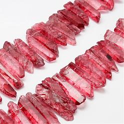 Red Natural Quartz Crystal Beads Strands, Dyed, Faceted, Nuggets, Red, 13~48x7~12x3.5~10mm, Hole: 2mm, 14.9 inch(38cm)