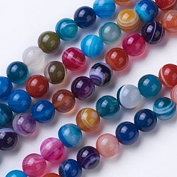 Mixed Color Natural Grade A Striped Agate/Banded Agate Beads Strands, Dyed & Heated, Round, Mixed Color, 12mm, Hole: 1.2mm, about 38pcs/strand, 14.9 inch(38cm)