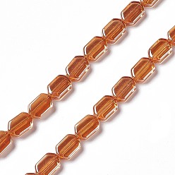 Dark Orange Electroplate Glass Beads Strands, Pearl Luster Plated, Rectangle, Dark Orange, 9.5x6~6.5x3.5mm, Hole: 1mm, about 68pcs/strand, 25.59''(65cm)