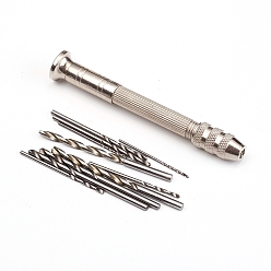 Platinum Hand Drill Bits Rotary Tools Set, Stainless Steel Twist Drill Bits and Alloy Handle, for Metal Wood, Manual Work DIY, Jewelry Making, Platinum, 89x14mm