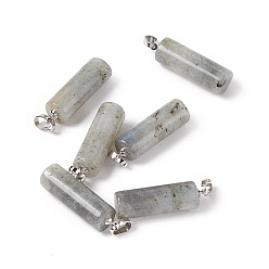 Labradorite Natural Labradorite Pendants, with Platinum Tone Brass Findings, Column Charm, 27x8mm, Hole: 6x3.2mm
