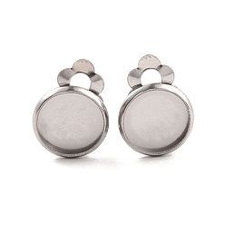 Stainless Steel Color 316 Stainless Steel Clip-on Earring Findings, Earring Settings, Flat Round, Stainless Steel Color, Tray: 10mm, 16x12x8mm, Hole: 3mm