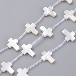 White Shell Natural White Shell Mother of Pearl Shell Beads, Top Drilled Beads, Cross, 12x9x2mm, Hole: 0.5mm