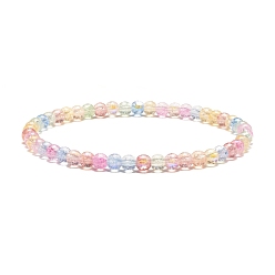 Coloré 4 Bracelet extensible en perles rondes en verre craquelé étincelant mm, bracelet délicat pour femme adolescente, colorées, diamètre intérieur: 2-1/8 pouce (5.3 cm), perles: 4 mm