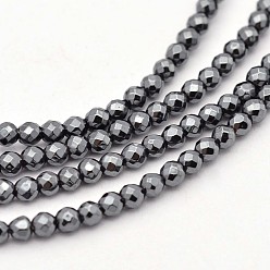 Non-magnetic Hematite Non-magnetic Synthetic Hematite Faceted Round Bead Strands, 2mm, Hole: 1mm, about 190pcs/strand, 15.7 inch