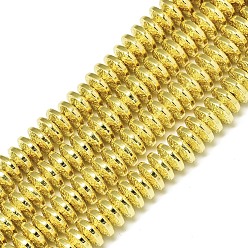 Golden Plated Electroplate Non-magnetic Synthetic Hematite Beads Strands, Bumpy, Disc, Golden Plated, 8x3mm, Hole: 1.4mm, about 120~122pcs/strand, 15.75 inch(40cm)