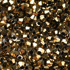 Verge D'or Foncé Perles de verre plein de galvanoplastie plaquées, toupie avec facettes, verge d'or noir, 2x2mm, Trou: 0.7mm, environ 720 pcs / sachet 