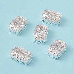 Clear Eco-friendly Brass Micro Pave Cubic Zirconia Multi-strand Links, Rack Plating, Cadmium Free & Lead Free, Rectangle, Silver Color Plated, Clear, 12x8x5mm, Hole: 1.2mm
