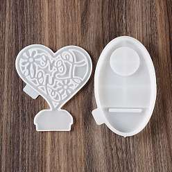 Flower Heart Candle Holder DIY Silicone Molds, Wall Floating Shelf Candlestick Molds, Resin Plaster Cement Casting Molds, Flower, 123~140x87~107x4~16mm, Inner Diameter: 104~130x72~103mm, 2pcs/set