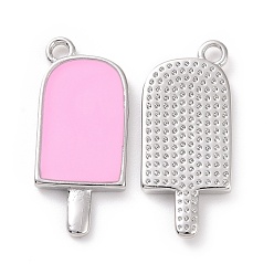 Pearl Pink Ion Plating(IP) Brass Enamel Pendants, Ice-Lolly, Real Platinum Plated, Pearl Pink, 20x9x2mm, Hole: 1.5mm