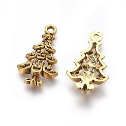 Antique Golden Tibetan Style Alloy Pendants, Cadmium Free & Nickel Free & Lead Free, Christmas Tree, Antique Golden, 24x13.5x2mm, Hole: 2mm