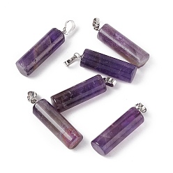 Amethyst Natural Amethyst Pendants, with Platinum Tone Brass Findings, Column Charm, 27x8mm, Hole: 6x3.2mm