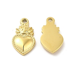 Real 14K Gold Plated Ion Plating(IP) 304 Stainless Steel Charms, Sacred Heart Charm, Real 14K Gold Plated, 14x8x2mm, Hole: 1mm