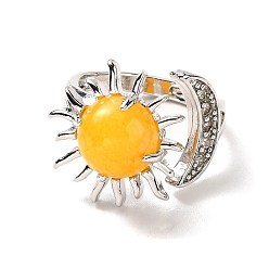 Topaz Jade Natural Topaz Jade Sun & Moon Open Cuff Rings, Platinum Brass Jewelry for Women, Lead Free & Cadmium Free, Inner Diameter: 17~18mm